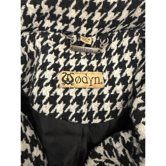 Odyn Houndstooth Belted Mid-Length Coat Women’s XL Black White Mod Retro Goth St - Picture 2 of 14